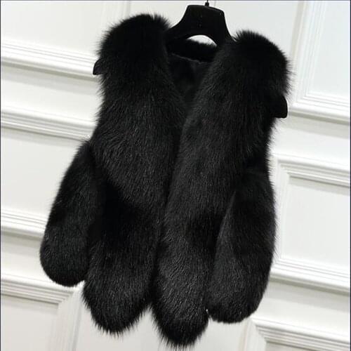 Faux Fox Fur Vest Women Medium Short Luxury Fake Fur Vests Winter New Fashion Female Furry Vest Furs Gilet