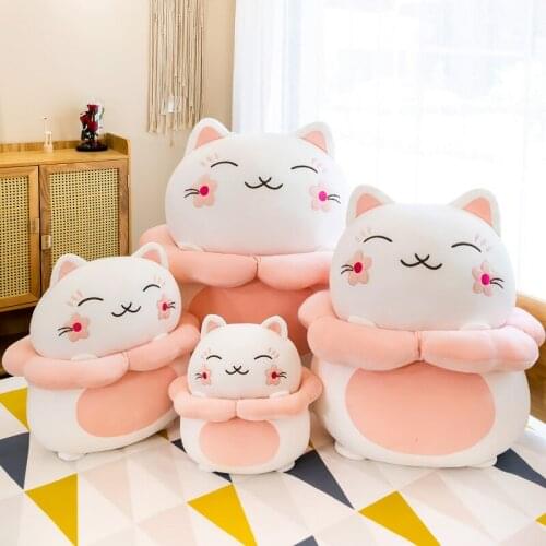 Zqswkl 35/50cm pink lucky cat doll cherry blossom cats plush toy kawaii room decor pillow hugs soft cute large stuffed toys gift