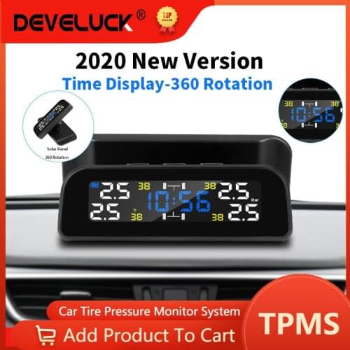 2021 New Car TPMS with Clock Tool Intelligent Solar TPMS Car Tire Pressure 4 sensors Inside or External Sensor Temperature Alert