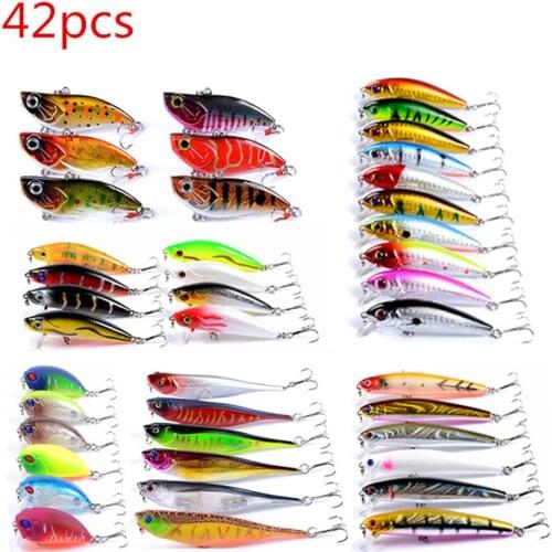 42 Pcs/set Fishing Lure Minnow Simulation Plastic Colorful Hard Bait Fishing Gear Artificial Tackle Fishing Accessories