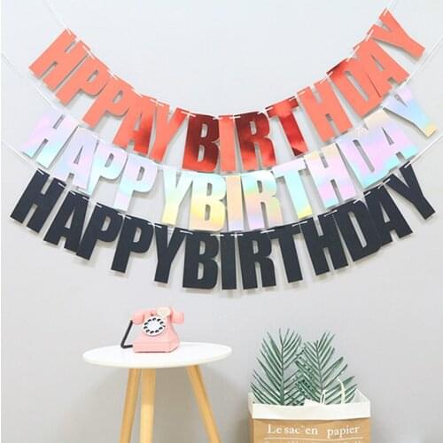 INS Happy Birthday Banner Glitter Paper Garland Kids Birthday Party Decoration Hanging Flags Boys Girls Baby Shower Photo Props