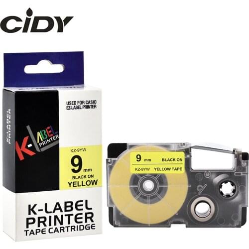 CIDY 100pcs 9mm XR-9YW XR9YW XR 9YW Casio 9MM Black on yellow Ribbon label tape Compatible for EZ-label Printer KL-100 KL1500
