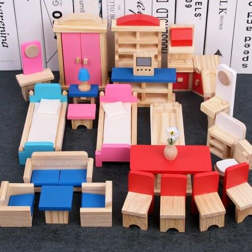 Simulation Furniture Dolls House Wooden Dollhouse Furniture Sets Pretend Toys Educational Play House Toys Children Girls Gifts