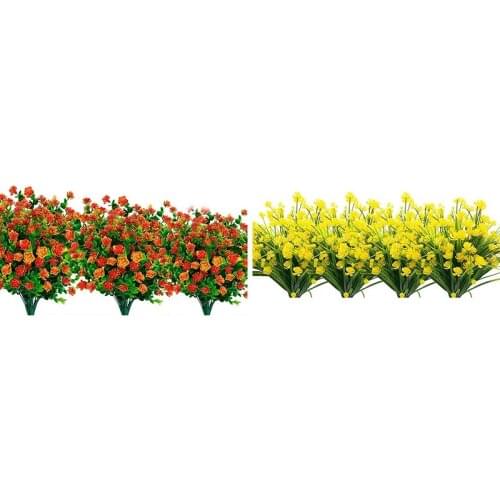 8Pcs Artificial Flowers Outdoor Uv Resistant Plants, 8 Branches Faux Plastic Greenery Shrubs Plants Indoor Outside Hanging Plant
