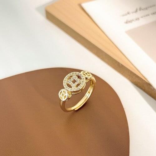 Chinese Element Copper Coin Shape Metal Texture Women Rings Fashion Simple Minimalist Accessories Ring Party Elegant Jewerly