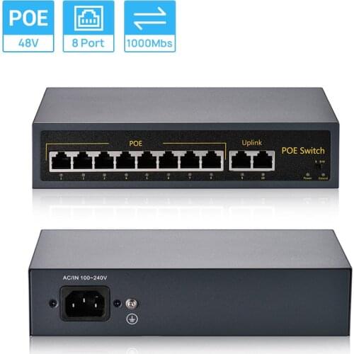 Hamrolte POE Switch 10Ports 8CH IEEE802.3af 10/1000Mbps Smart POE Switch 120W Max 250M For POE Camera System