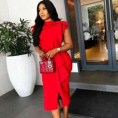 Red Midi Bodycon Dress African Dresses for Women Plus Size Dashiki Summer Clothing Split Evening Party Dress Africa Robe Femme