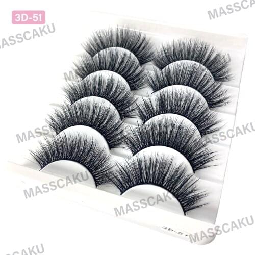 MASSCAKU 5 pairs 22-25mm 5D Faux Mink Fake Long Makeup Mink Lashes Eyelash Extension False Eyelashes maquiagem