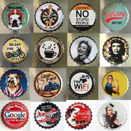 Retro Wall Decoration Metal Beer Bottle Cap 35CM Painting Bar Cafe Restaurant Decoration Ornaments Store Wall Decor