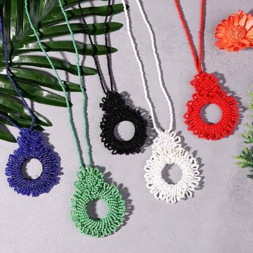 Creative Fashion Handmade Beaded Hollow Round Necklaces & Pendants Women Bohemian Beads Long Chain Statement Necklace Jewelry