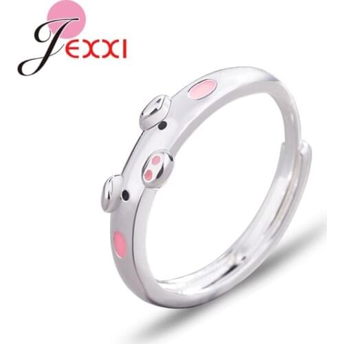 New Arrival 925 Cute Pink Pig Rings Popular Lucky Piggy Animal Couple Opening Ring Women Girl Jewelry Lover Gift Adjustable