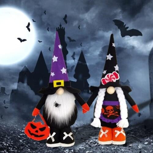 Mr and Mrs Halloween Gnomes Couple Set of 2 Handmade Swedish Tomte Scandinavian Figurine Nordic Plush Elf Doll