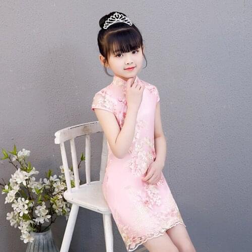 Flower Girls Dress Baby Girls Casual Dresses Kids Lace Embroidery Qipao For Wedding Party Vestidos Chinese cheong-sam for Girls