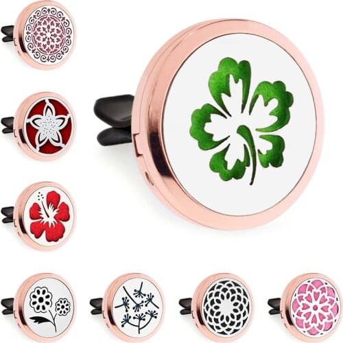 Rose Gold Flower Rose 30mm Magnet Open Essential Oil Car Vent Clip Perfume Diffuser Locket Free 10 Pads