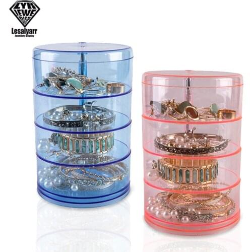360 Degree Rotating Jewelry Box Transparent Multi-Layer Jewelry Storage Box Multi-Function Earring Storage Box