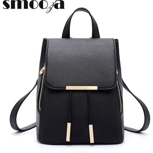SMOOZA 2021 Women Leather Backpack Travel Backpack School Backpack High Quality Female Fashion Backpack for Girls Travel Bagpack