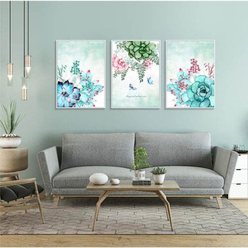 Succulents Plants Blue and Pink Flower Wall Ar Posters Prints Canvas Paintings Nordic Style Decoration Living Room Home Décor