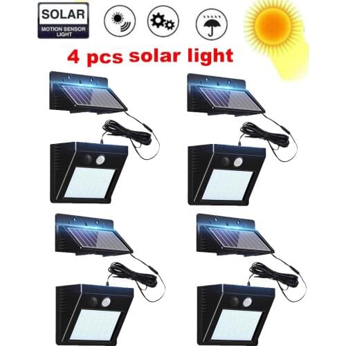 4 pcs LED LED Solar Powered PIR Motion Sensor Wall lamp Human Body Infrared Light Outdoor Waterproof Home Garden Security Lights