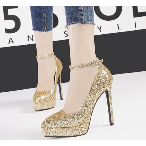 Fashion Pointed Pumps High Heels Waterproof Platform Sexy Womens Shoes Sequined Womens Pumps Ladies Dress Party Wedges Shoes