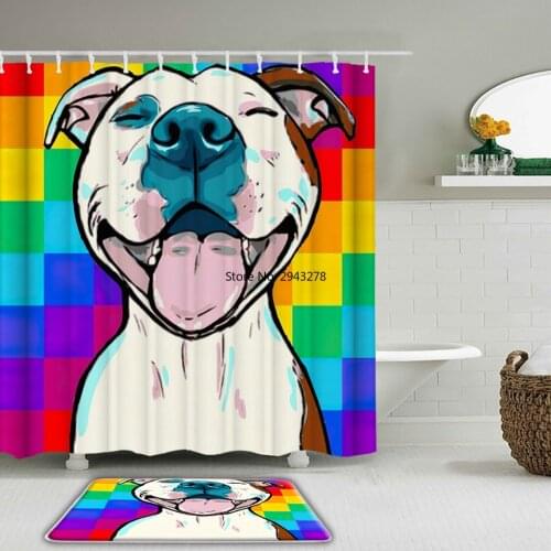 Lion Elephant Cat Dog Animal Shower Curtain Set 3D Waterproof Curtains Bathroom Rug Toilet Anti-skid Bath Mat Set