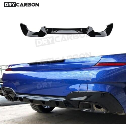 For BMW 3 Series G20 G28 M Sport 2019 2020 Rear Diffuser PP Black Carbon Look Back Bumper Lip Spoiler Square Exhaust Tip Type