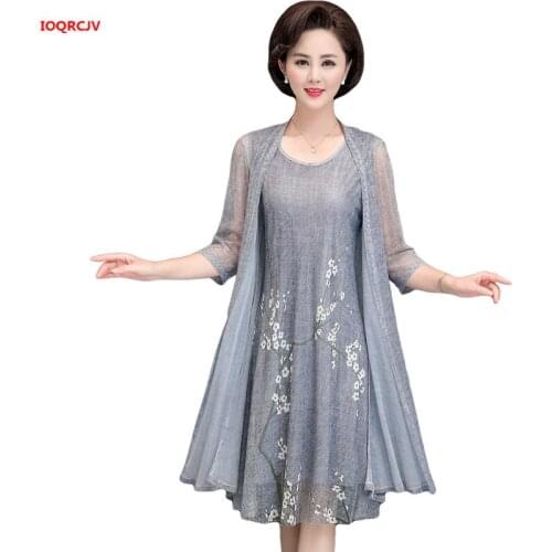 Two Piece Set Summer Women Dress New Elegant Party Dresses Print Floral Casual Plus Size Middle Age Mother Sweet Vestidos W1904