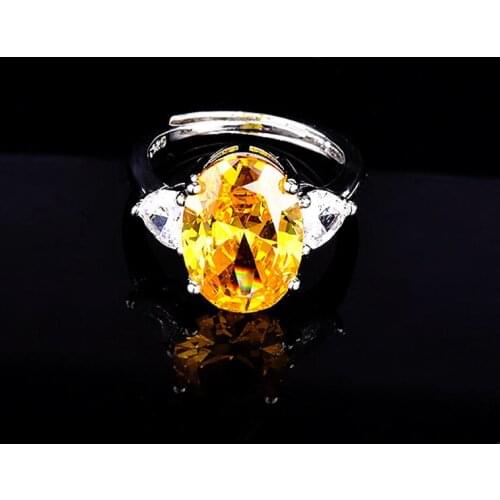 QTT 925 Sterling Silver Adjustable Ring with Yellow Zircon Stone for Women Wedding Jewelry Retro Party Rings Female Jewelry