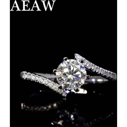 1 Carat ct 6.5mm White Engagement&Wedding Moissanite Diamond Ring in Platinum Plated Silver Rings