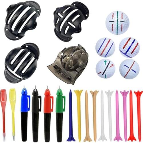 1 Set Golf Ball Triple Track 3 Line Marker Chrome Stencil with Marker Pen Golf Putting Positioning Aids Outdoor Golf Sport Tool