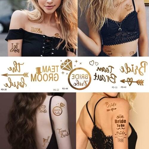 10pcs Metal Bachelorette Party Temporary Tattoos Bride Bridesmaid Valentines Day Tattoo Fake Gold Arrow Diamond Tato Sexy Decor