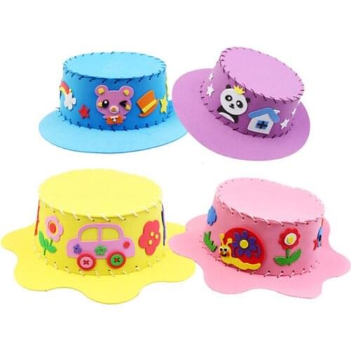 3pcs/lot Children Party Hat Handmade Sunhat EVA DIY Hat Handcraft Toys Puzzle DIY Material Package Childrens Day Gifts
