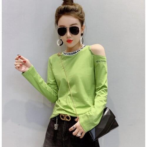 #5577 Black White Purple Green Red Candy Color Off Shoulder T Shirt For Women Harajuku Streetwear Hip Hop T Shirt Cotton Slim
