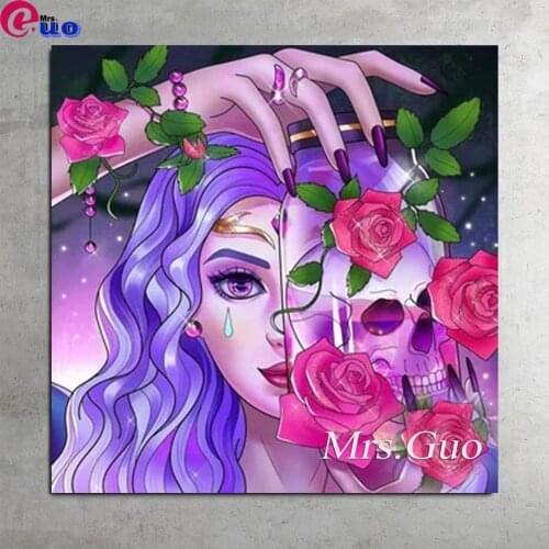 5D Full Square Round Diamond Painting Cartoon Girl Rose Fairy Portrait Mosaic Handmade Hobby Cross Stitch Mystery Art Home Decor