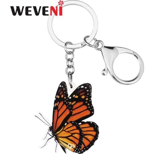 WEVENI Acrylic Monarch Butterfly Keychains Print Insect Animal Keyring Jewelry For Women Kids Girls Novelty Gift Purse Jewellery