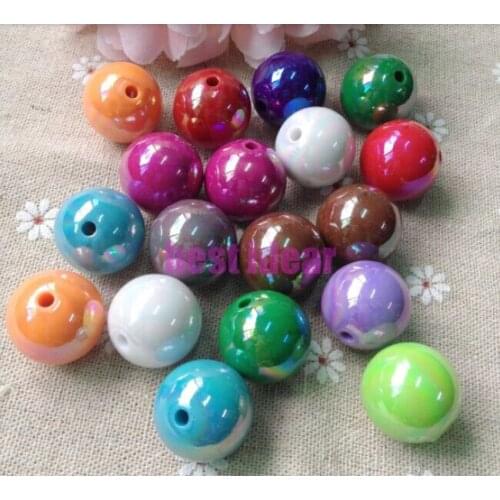 20pcs/lot Acrylic Round Ball Beads European Spacer Hole Beads Random Mixed AB Plated Color Beads Acrylic Sold Beads