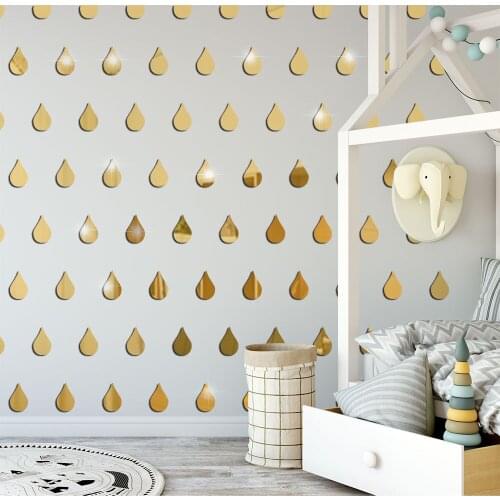 100 Pcs Raindrop Acrylic Mirror Wall Stickers Bedroom Living Room Decor Home Decoration Accessories