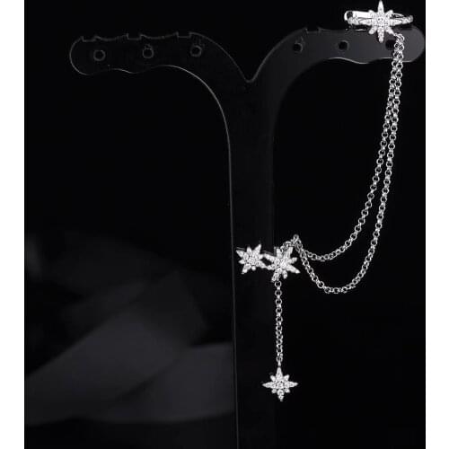 Single Meteor Earbone Clip Asymmetric Star Zircon Chain Earring Punk Brincos Accesorios Mujer Zk30