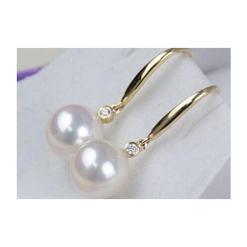 Free shipping luxury Noble jewelry gorgeous AAA++ 10-11mm south sea round white pearl earring 14k