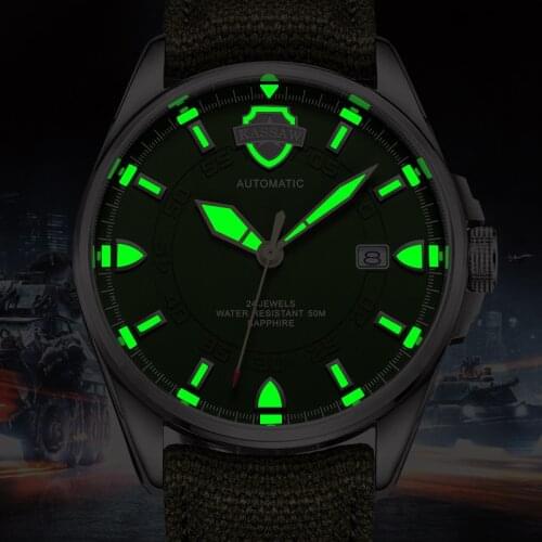 Military Watch Men Automatic Mechanical Wristwatch Japan NH36 Movement Army 41mm Stainless Steel Luminous Clock Reloj Hombre New