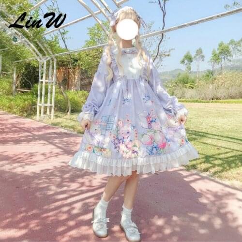 Gothic lolita daily dress cute rabbit soft sister Japanese OP long-sleeved victorian Kawaii Sweet dress girl autumn winter