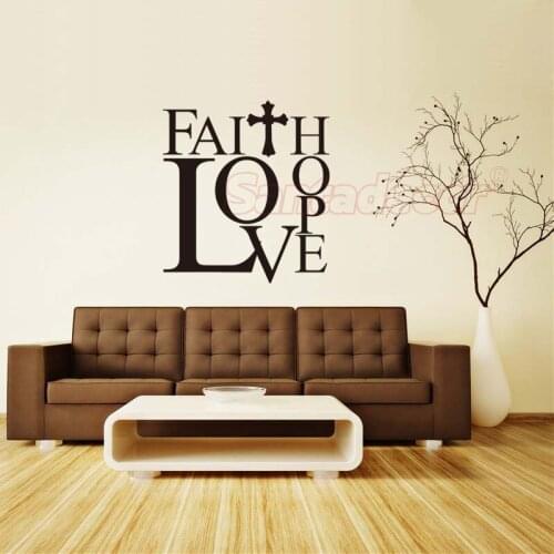 Christian Faith Love Hope Cross Vinyl Wall Sticker Saying Uplifting Wall Art Decal Wallpaper Living Room Home Decor Poster