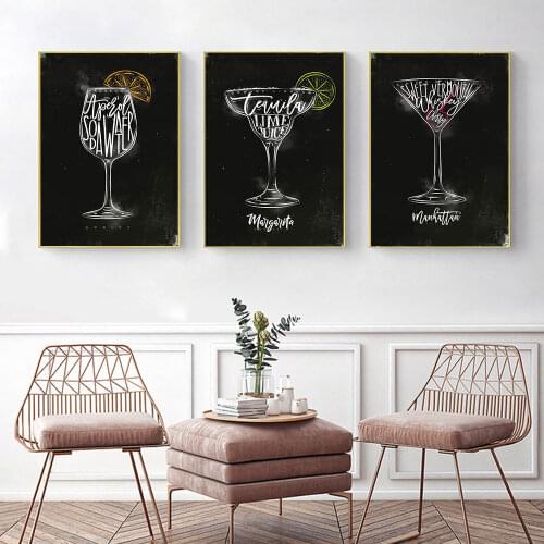 Margarita Cocktail Poster Manhattan Canvas Painting Black White Spritz Nordic Art Print Wall Picture For Living Room Home Decor