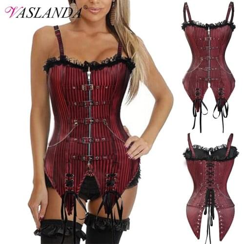 Bustiers & Corsets Lace Up Boned Overbust Corset Vest Spaghetti Strap Sleeveless Camisole Gothic Bustier Tops Vintage Corselet