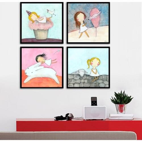 American Style Cartoon Figure Print Home Decor Wall Art Canvas Painting Lovely Poster Colorful Picture for Girls Sweet Bedroom