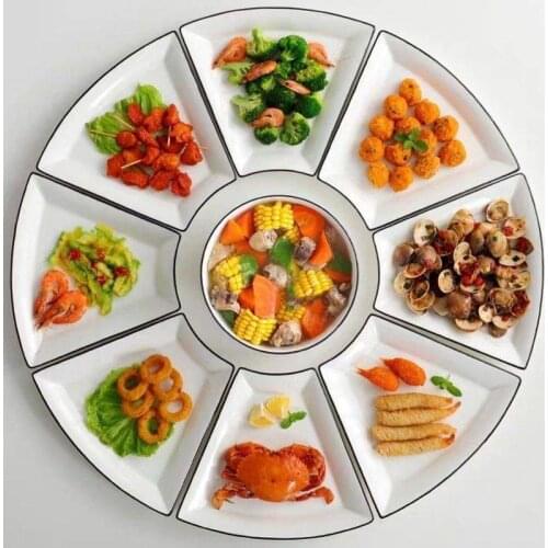 DIY Platter Creative Set Combination Plate Ceramic Plate Household Compartment Round Table Plate Fan-shaped Dish Tableware