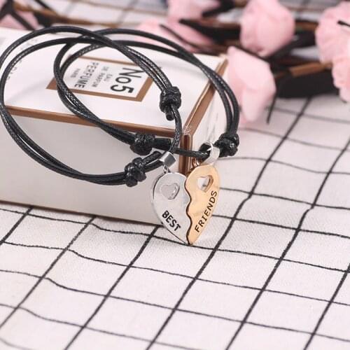New 2 Pieces / Set Charm Best Friends Bracelet Girl Heart Shaped Hollow Bracelet Bff Forever Jewelry Gift