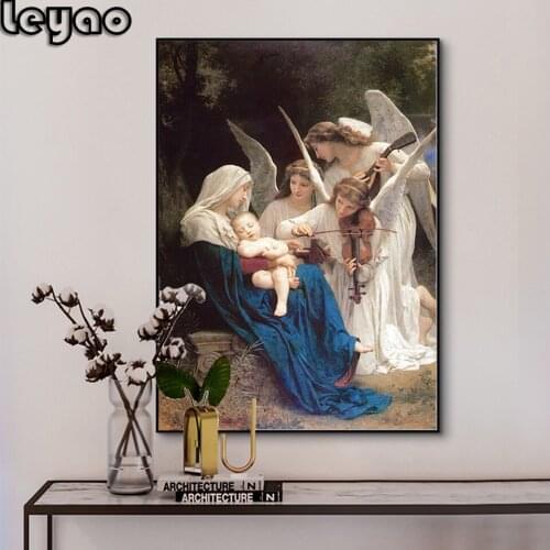 New Classical Famous Paintings Portrait William Adolphe Bouguereau Song of The Angel Diamond painting embroidery Wall Art