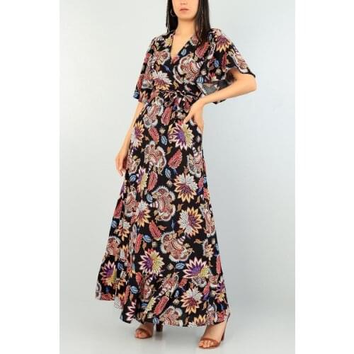 NEW SEASON FASHION SUMMER WOMEN BLACK DOUBLE BREASTED COLLAR WOVEN DRESS 70462