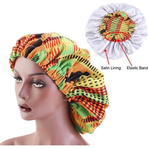 Extra Large Satin Lined Bonnets Women African Pattern Print Fabric Ankara Bonnets Night Sleep Hat Ladies Turban Bonnet Cap