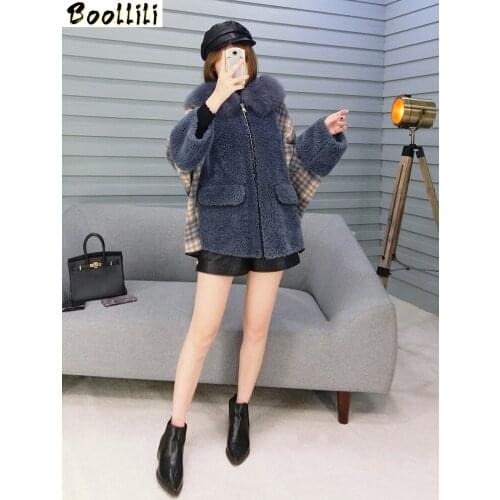 Boollili Real Fur Coat Women Winter Coat Women Parka Real Fur Jacket Fox Fur Collar Woolen Overcoat 100% Wool Jacket
